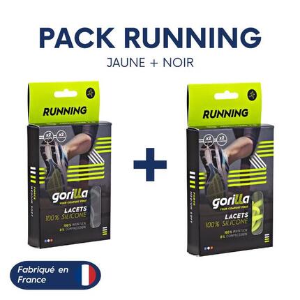 Pack 2 paires lacets élastiques Noir et Jaune Fluo - RUNNING