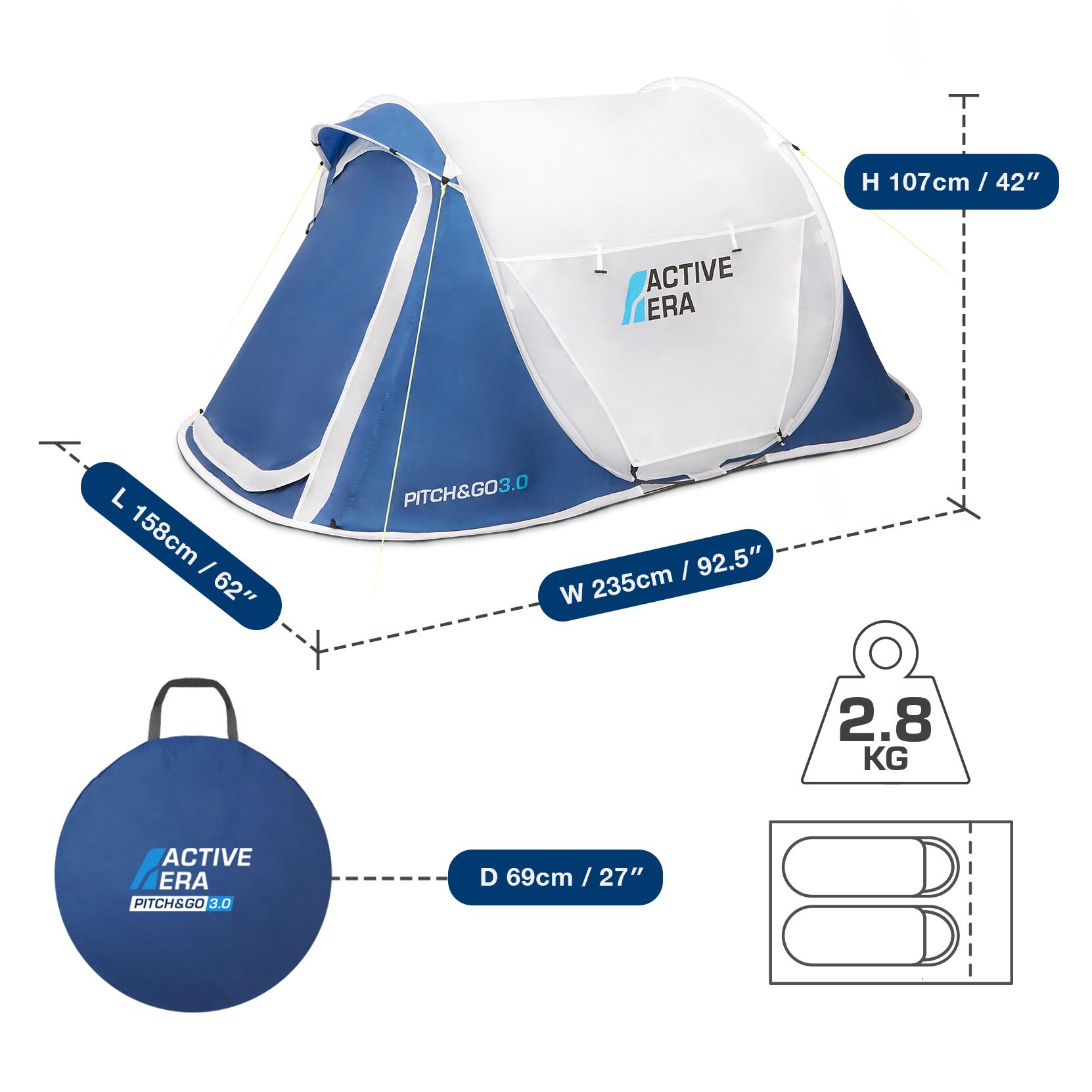 Large 2 Person Pop-Up Tent - 2 Layer Waterproof & 100% Storm Proof 3/7