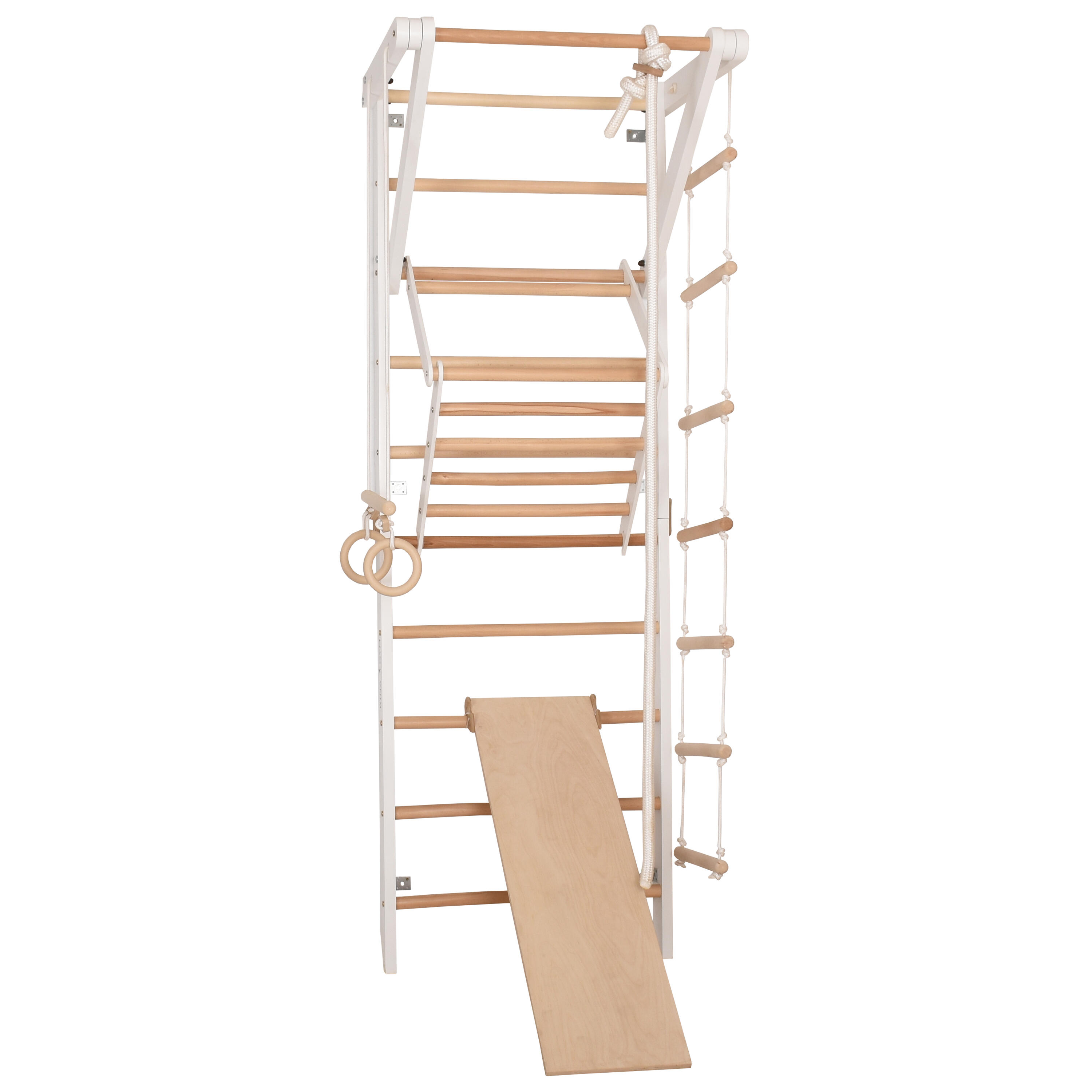 Espalier en bois avec barre, anneaux et planche – RINAGYM Sport 3 blanc 4/4