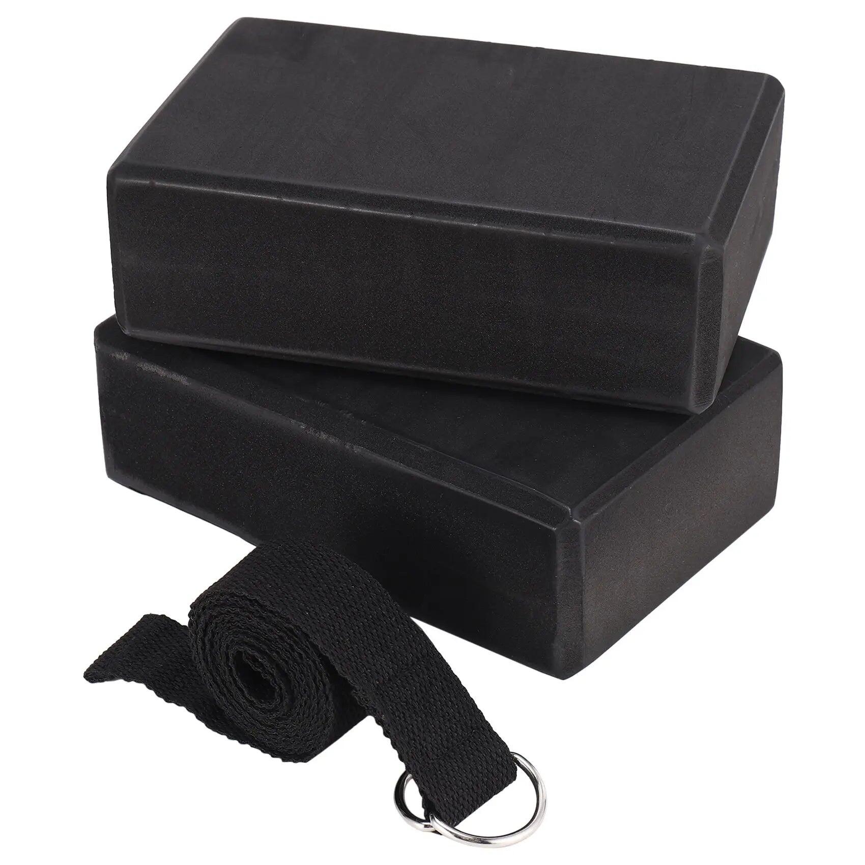 NNETM Yoga Block and Strap Set Non-Slip Foam Stretching (Black)