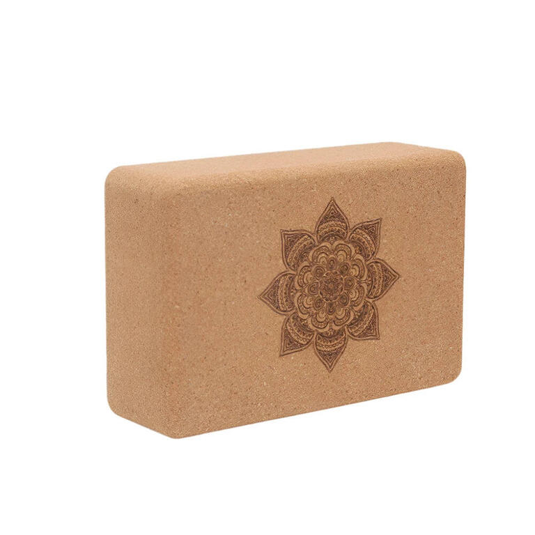 Set of two brown cork yoga blocks with non-slip surfaces