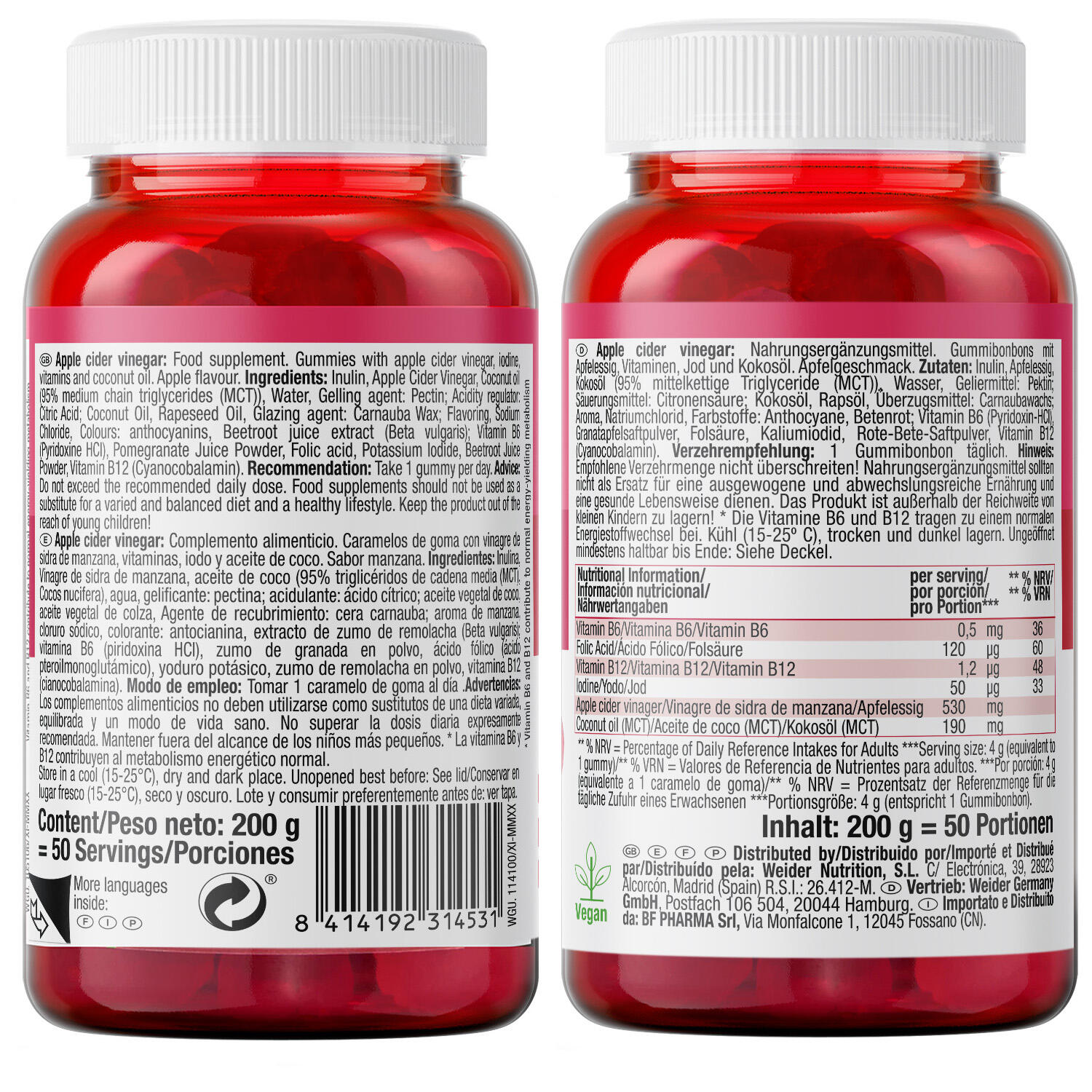 Weider Apple Cider Vinegar Gummies (50) Apple - Vitaminas, minerales y salud 2/4