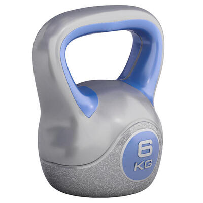 Kettlebell trendy - kunststof - 5 kg - grijs - blauw