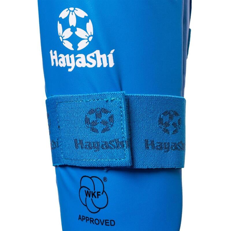 Protecție pentru gambe cu protecție pentru picior, WKF, Hayashi, albastru