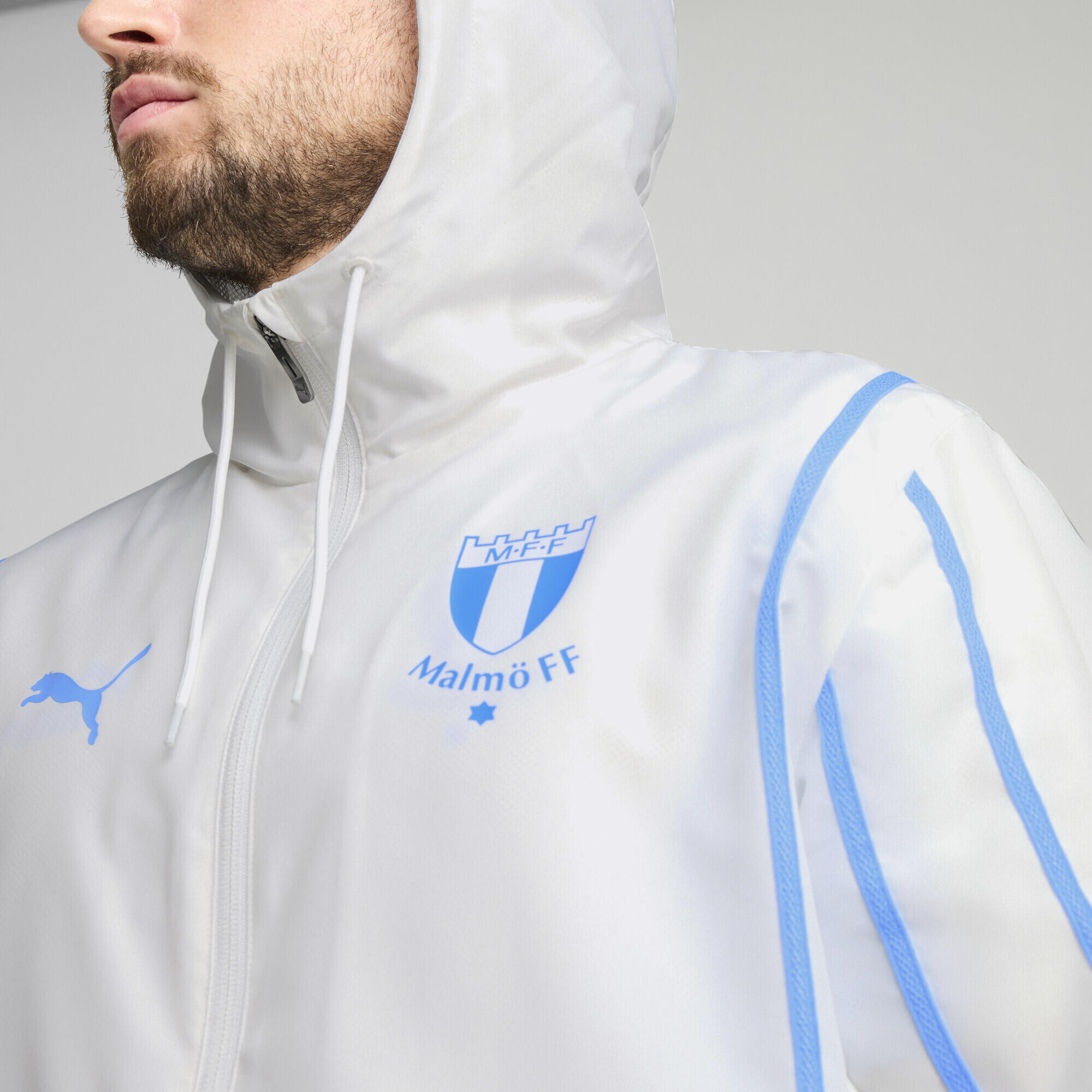 Giacca in tessuto pre-partita Malmö FF da uomo PUMA White Team Light Blue 3/7