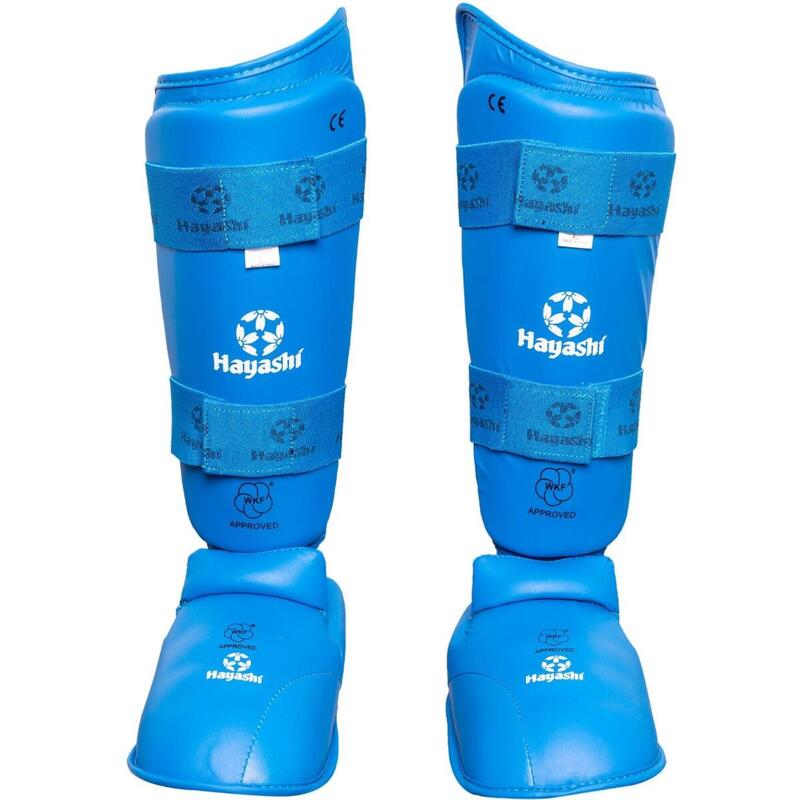 Protecție pentru gambe cu protecție pentru picior, WKF, Hayashi, albastru