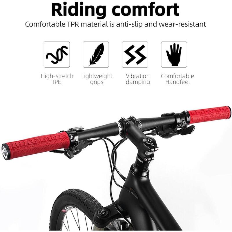 Poignées De Vélo Ergonomiques Antidérapantes Rouges – TPE Robuste, UV Et Intempéries, Avec Outil D’installation – Pour VTT