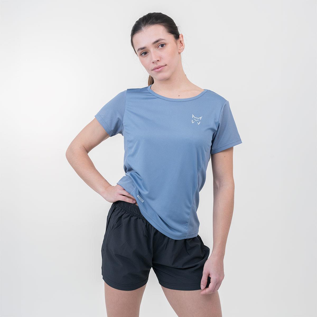 Camiseta de Manga Corta Senderismo de Montaña MUJER Altus GAIBA AZUL GRISÁCEO 6/7