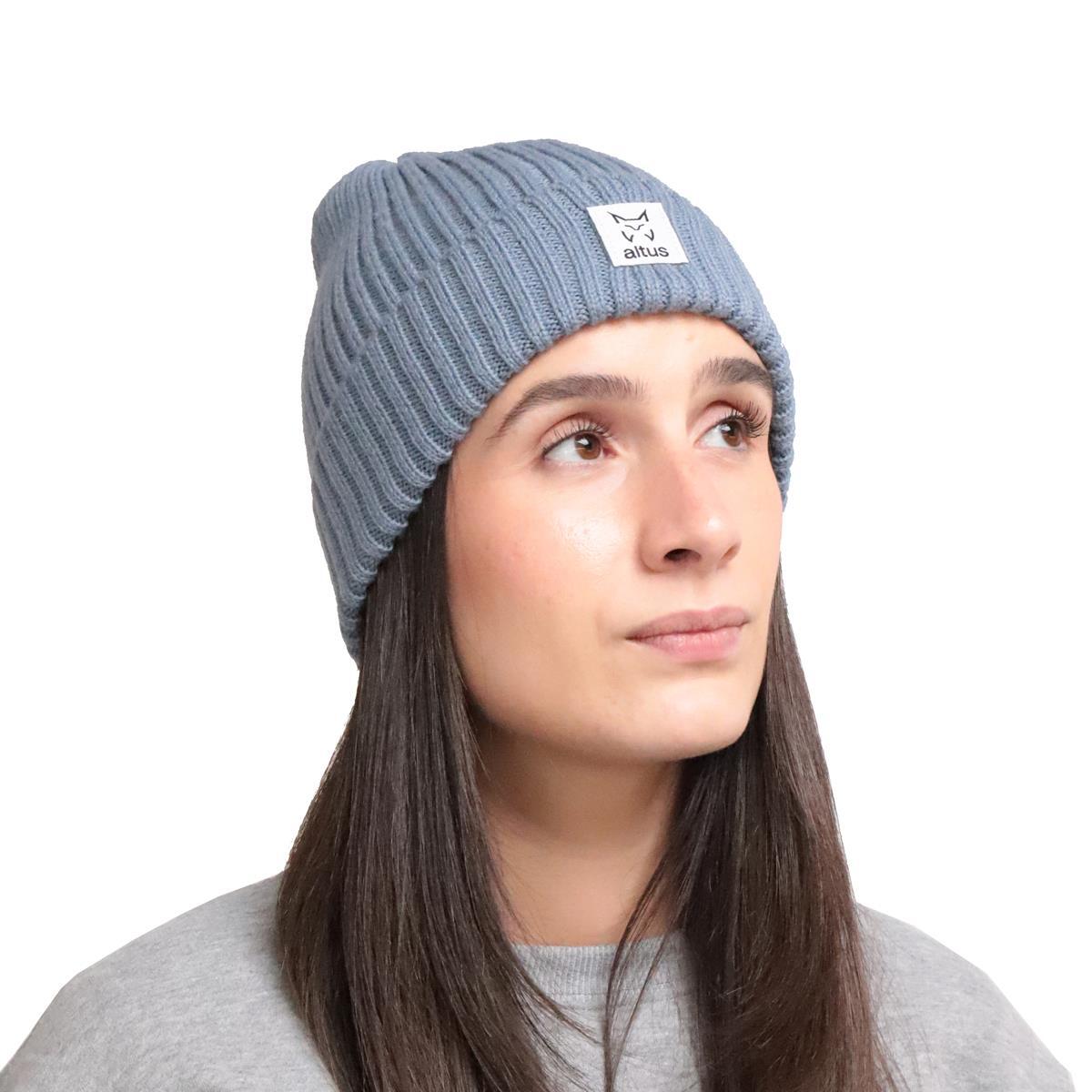 Gorro de Lana Senderismo de Montaña UNISEX Altus RIN AZUL GRISÁCEO 3/4