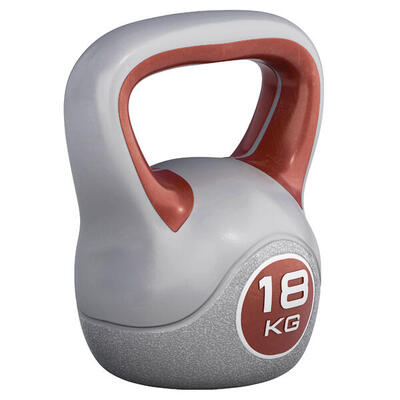 Kettlebell trendy - kunststof - 18 kg - grijs - rood