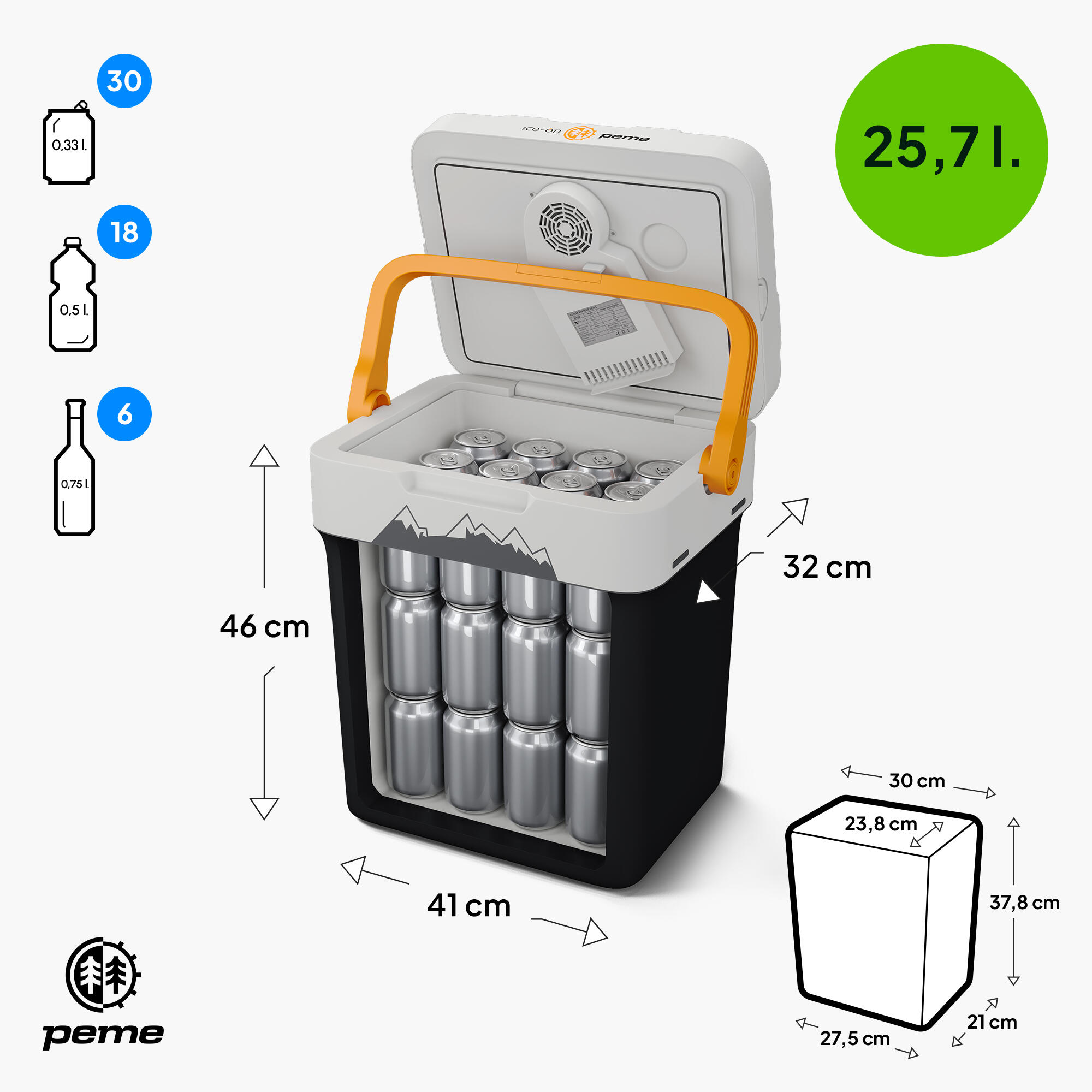 Elektrische Kühlbox Peme Ice-on Essential 26L Tragbare Auto und Camping 12/230v 2/7