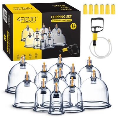 Vacuüm cupping set vuurloos 12st 6 maten pomp magnetisch thuistherapie