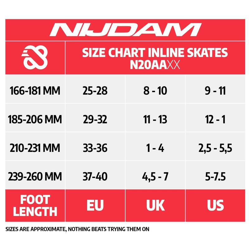 Role reglabile Nijdam Rad Racer, Roșu-Negru, 33-36