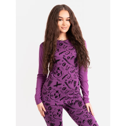 Dámské merino triko s dlouhým rukávem Nature, Ostružinová, Kresba