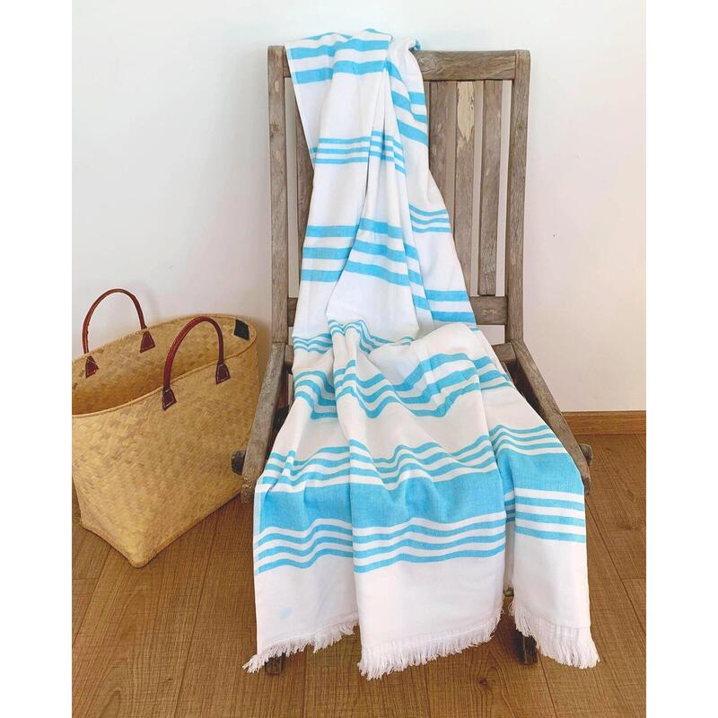 Karabuk Turquoise badstof gevoerde handdoek 90x160 400g/m²
