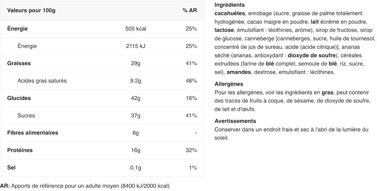 Barres énergétiques - Energy Bars - Fruits et Noix Boite de 28 2/3