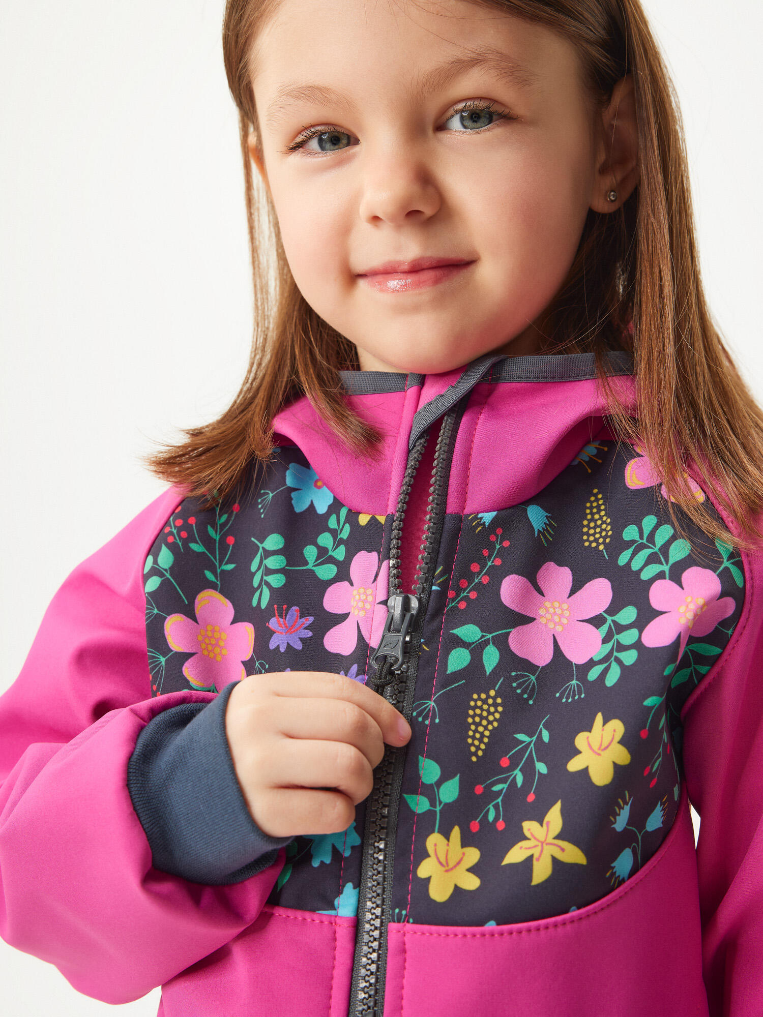 Softshell-Jacke mit Fleece für Kinder Basic, Fuchsia, Blumen 5/7