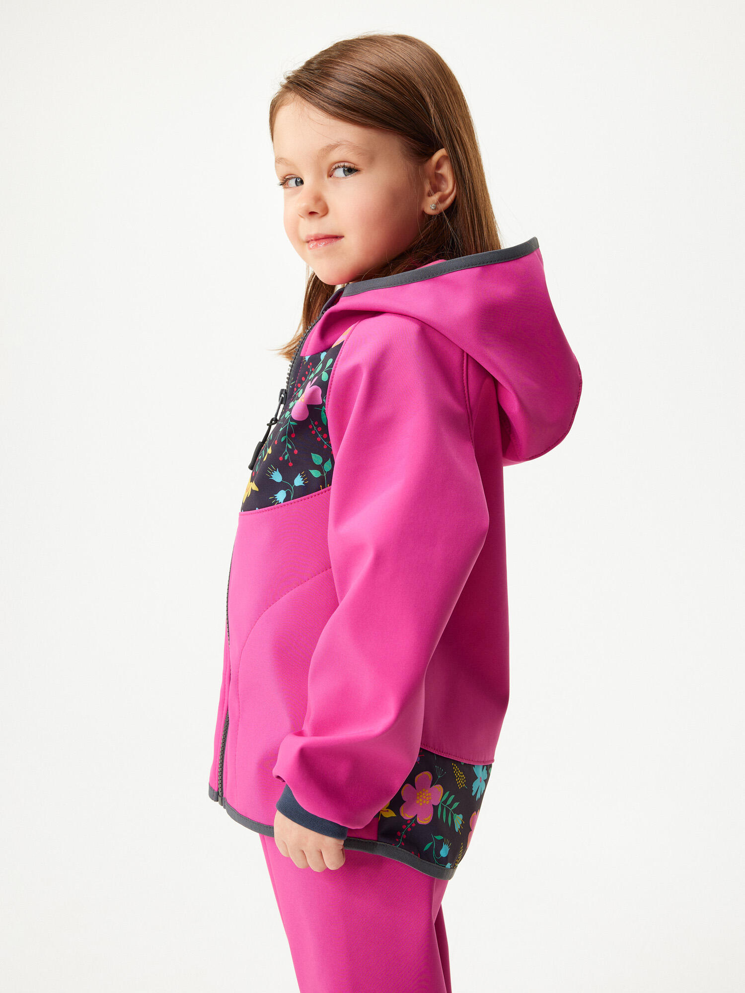 Softshell-Jacke mit Fleece für Kinder Basic, Fuchsia, Blumen 2/7