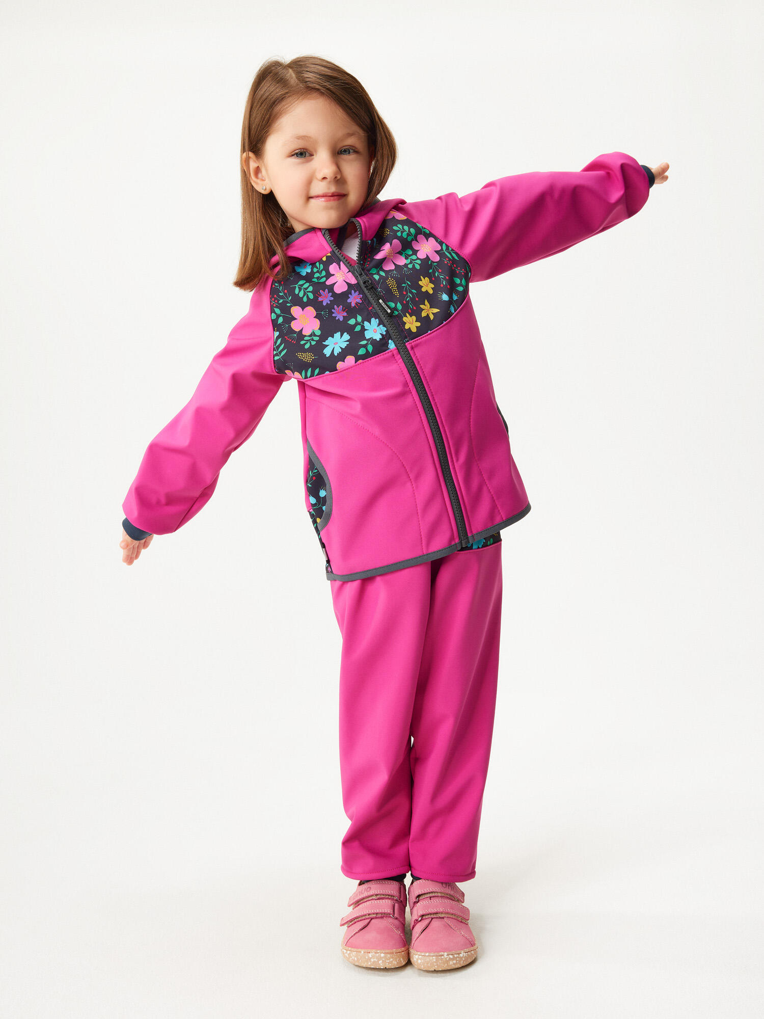 Softshell-Jacke mit Fleece für Kinder Basic, Fuchsia, Blumen 3/7