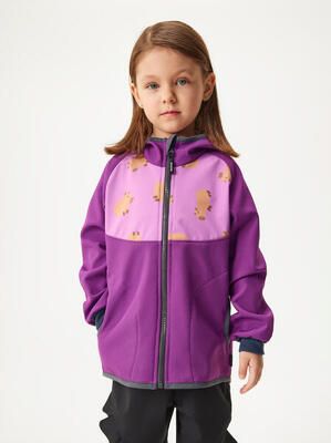 Softshell-Jacke mit Fleece für Kinder Basic, Brombeere, Wasserschweine