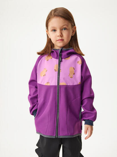 Softshell-Jacke mit Fleece für Kinder Basic, Brombeere, Wasserschweine