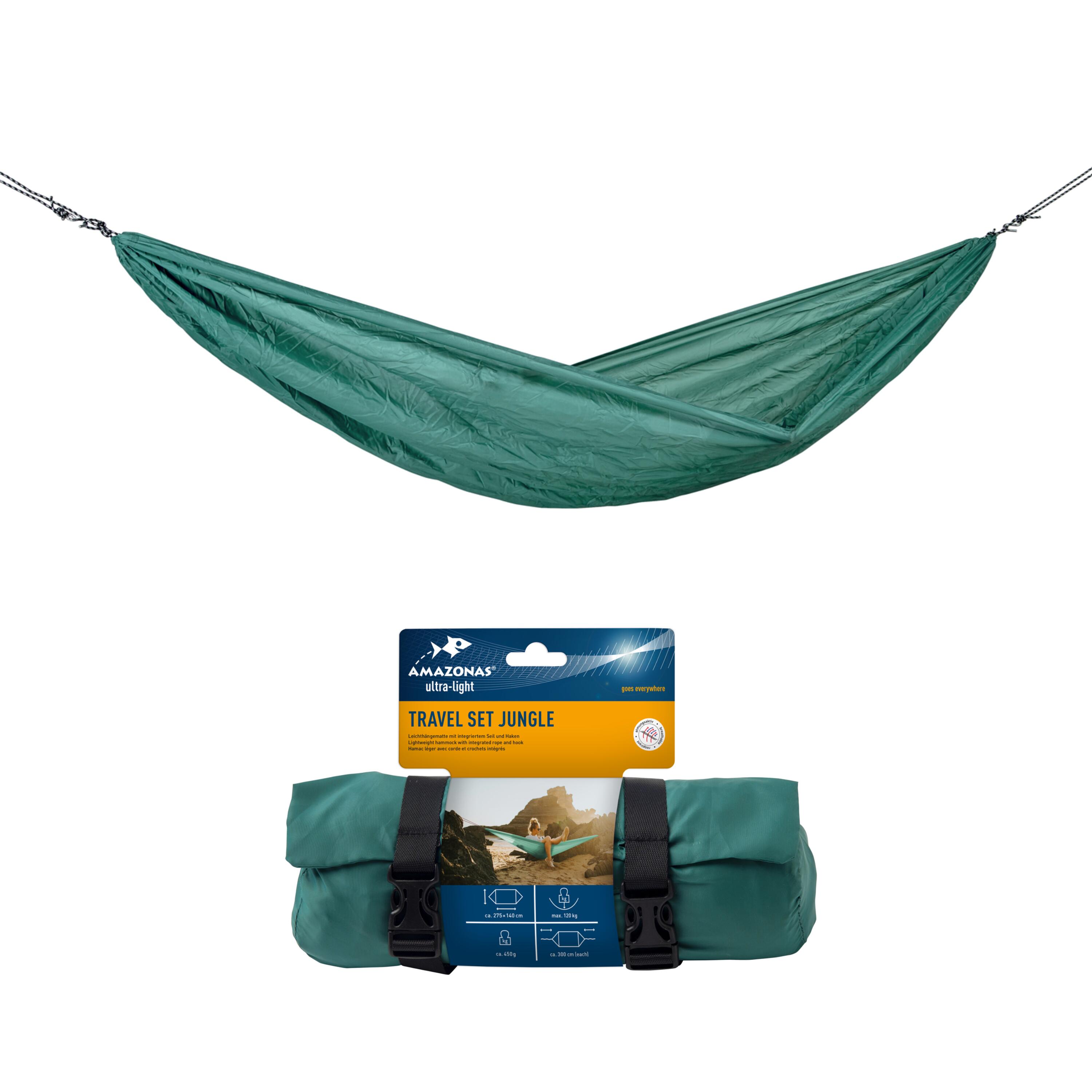 AMAZONAS One- Person Hammock Travel Set With Ropes Included - Green