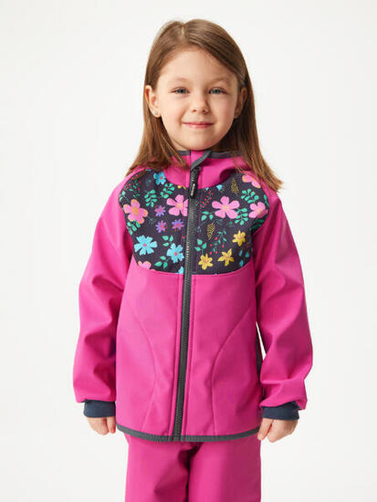 Softshell-Jacke mit Fleece für Kinder Basic, Brombeere, Wasserschweine