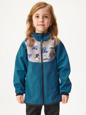 Softshell-Jacke mit Fleece für Kinder Basic, Brombeere, Wasserschweine