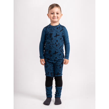Dětské merino triko s dlouhým rukávem Nature, Petrolejová, Kresba