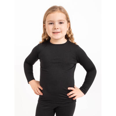 Dětské merino triko s dlouhým rukávem, Černá
