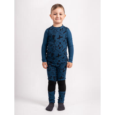 Dětské merino triko s dlouhým rukávem Nature, Petrolejová, Kresba
