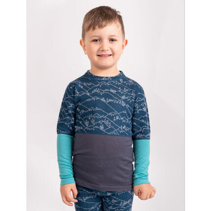 Dětské merino triko s dlouhým rukávem Nature, Kobaltová, Hory kluk