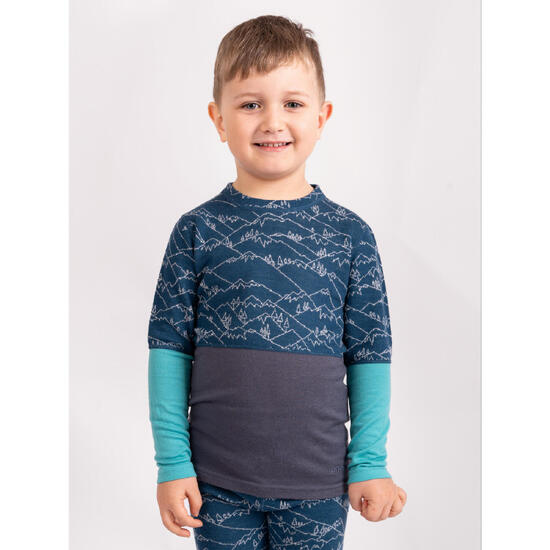 Dětské merino triko s dlouhým rukávem Nature, Kobaltová, Hory kluk