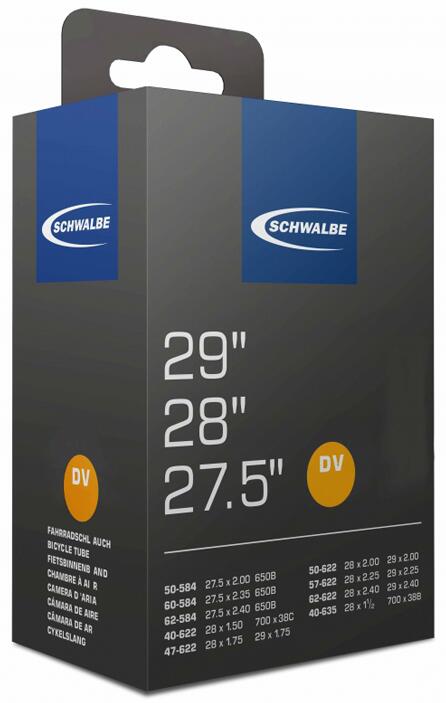 Chambre à air Schwalbe DV19 40/62-584/635 27,5, 28, 29 pouces DV 40 mm 3/4