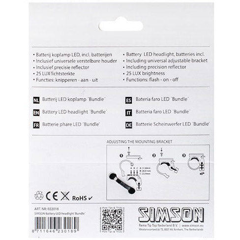 Faro anteriore a batteria Simson 'Bundle' 25 LUX con staffa manubrio. 4/4