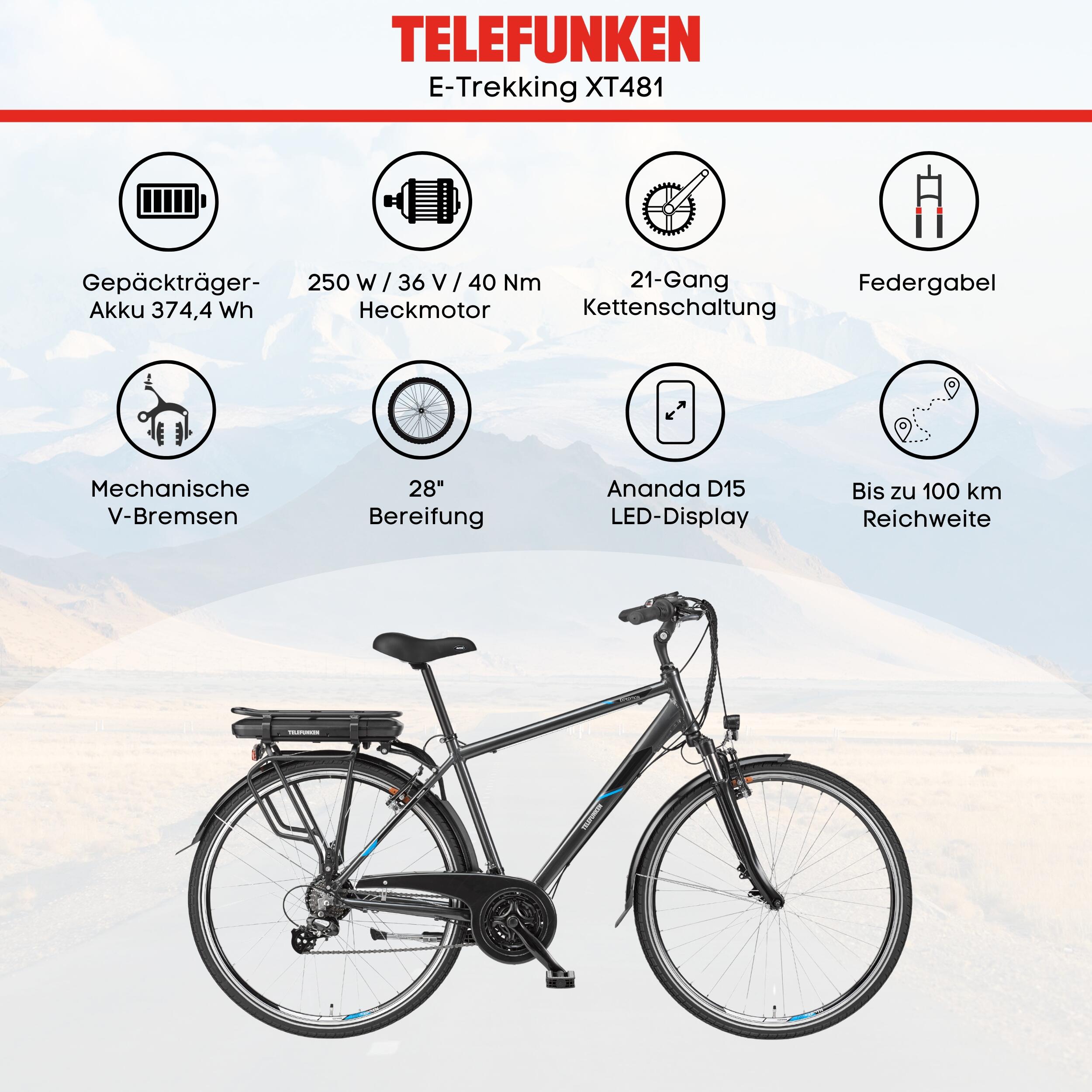 E-Bike XT481 28 Zoll 21-Gang Pedelec Trekking Touren Elektrofahrrad Herren grau 5/7