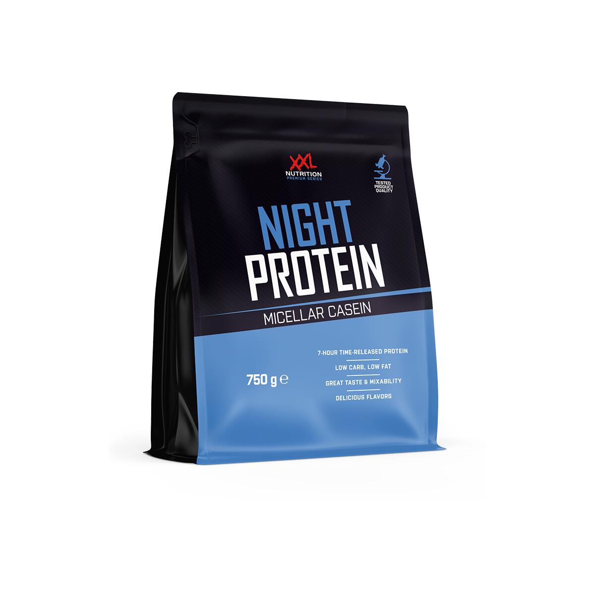 XXL NUTRITION Night Protein - Tot 89% Proteïne, Caseïne Eiwit - Vanille - 750 gram