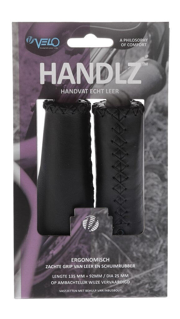 Ergonomische Velo Handvatten van Echt Leer 135mm Zwart 4/4