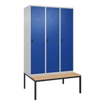 Garderobenschrank Classic Plus, Abteilbreite 40 cm, mit Sitzbank Enzianblau