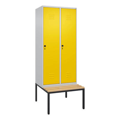 Garderobenschrank Classic Plus, Abteilbreite 40 cm, mit Sitzbank Verkehrsgelb