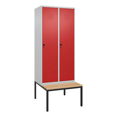 Garderobenschrank Classic Plus, Abteilbreite 40 cm, mit Sitzbank Feuerrot