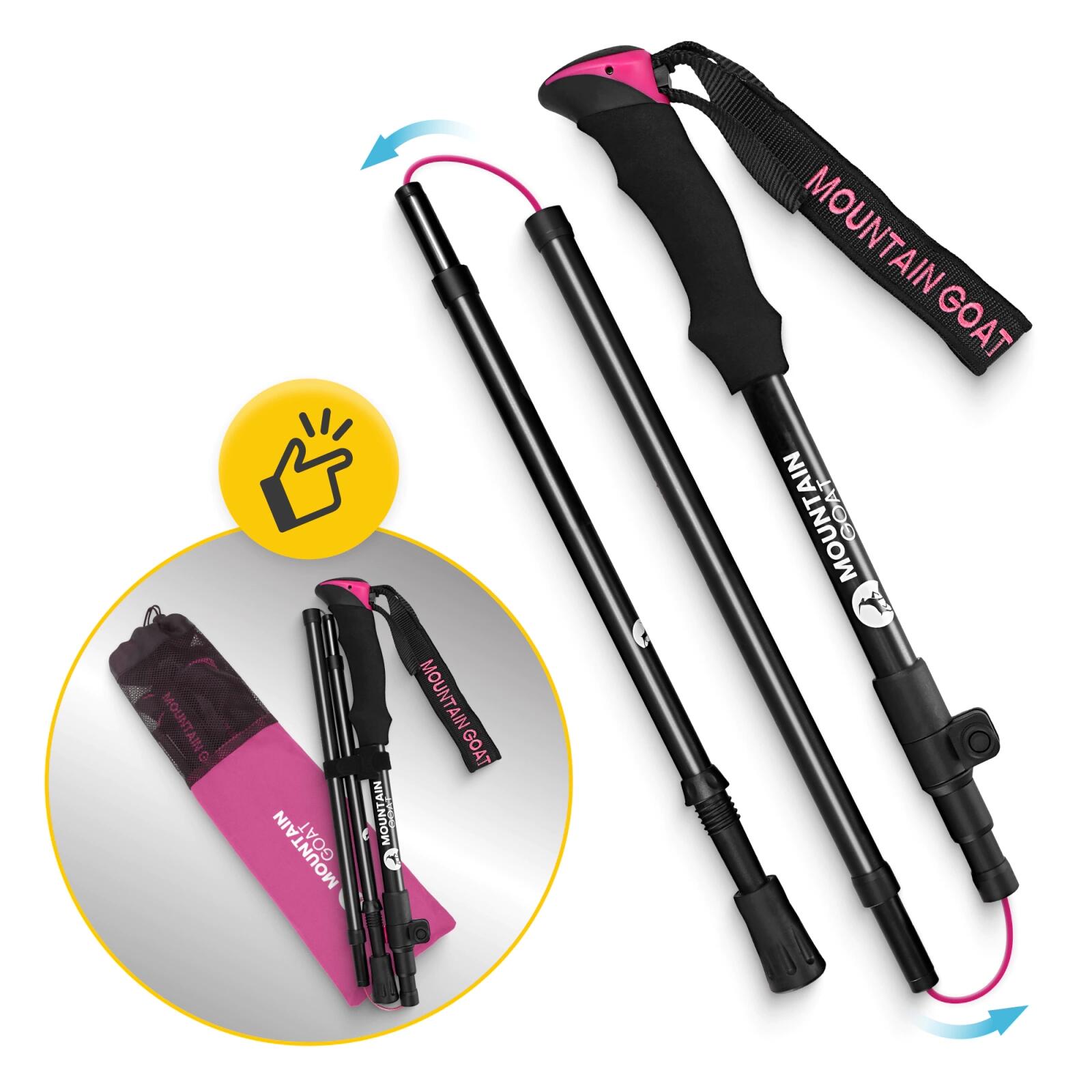 Bastoncini trekking nordic walking pieghevoli alluminio MOUNTAIN GOAT PRO+ 5/7