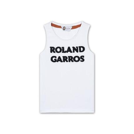 Débardeur col rond broderie bouclette Roland-Garros fille - blanc