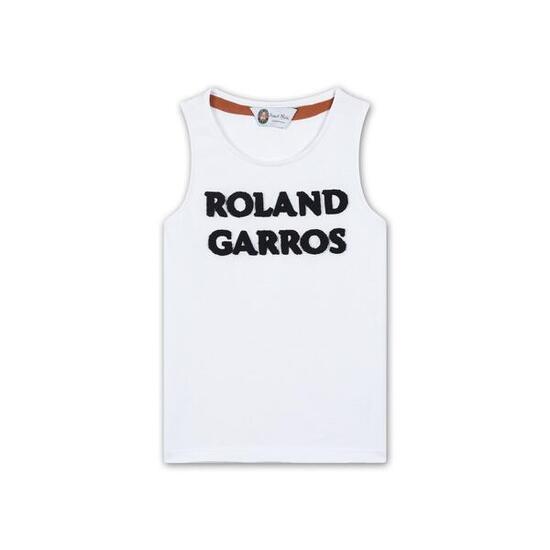 Débardeur col rond broderie bouclette Roland-Garros fille - blanc