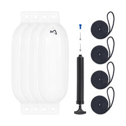 Pare-Battage Dura Lot de 4 avec Corde & Pompe, ø 16 cm | 58 cm long, Bateau
