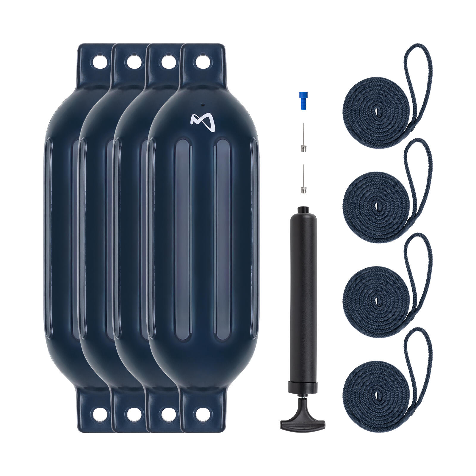 Mesle - Pare-battage Dura Lot De 4 Avec Corde & Pompe, Ø 11 Cm | 40 Cm Long, Bateau - Pare-battage - Bleu - Taille Unique - Decathlon