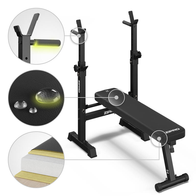 Banc de musculation Zipro Core pliable, avec chandelles pliables