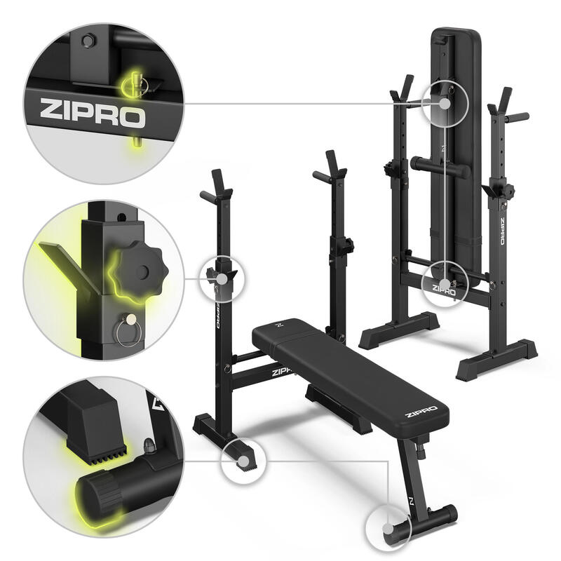 Banc de musculation Zipro Core pliable, avec chandelles pliables
