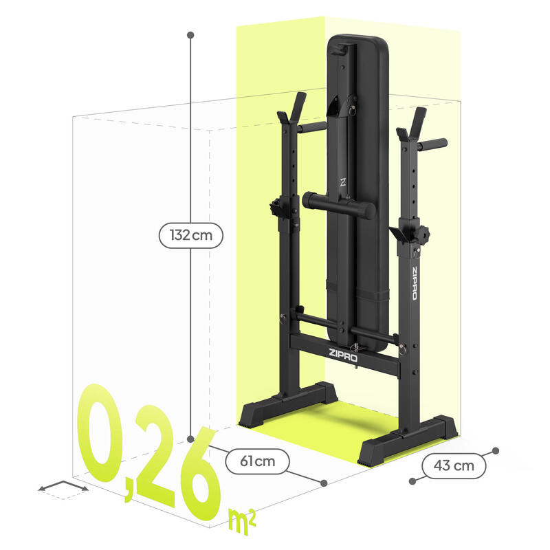 Banc de musculation Zipro Core pliable, avec chandelles pliables