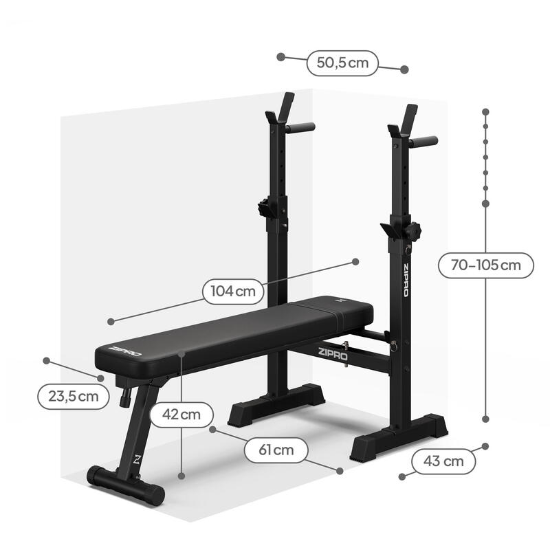 Banc de musculation Zipro Core pliable, avec chandelles pliables